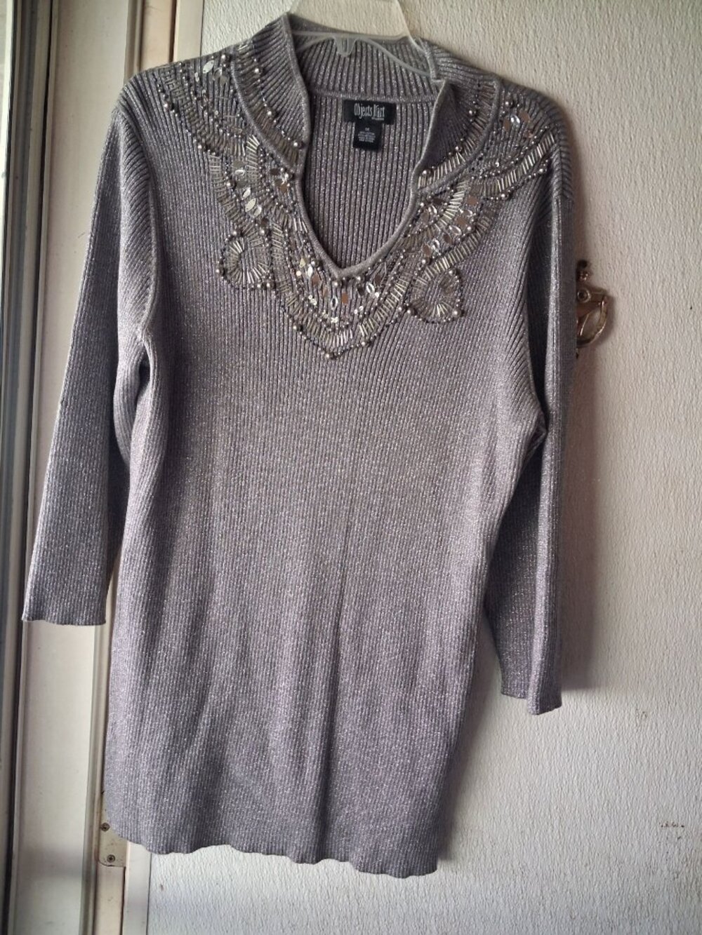 Objects Dart Woman Sweater 1X Grey V Neck